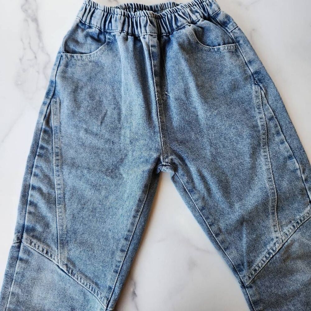 Boys size 8 blue jean down pull on retro 90s style tapered leg textured